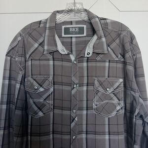 BKE Gray Casual Button Down Shirt Size XXL EUC